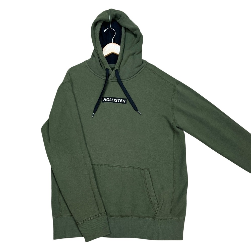 Hollister Hoodie Mens‎ Medium Olive Green Embroidered Logo Pullover Sweatshirt